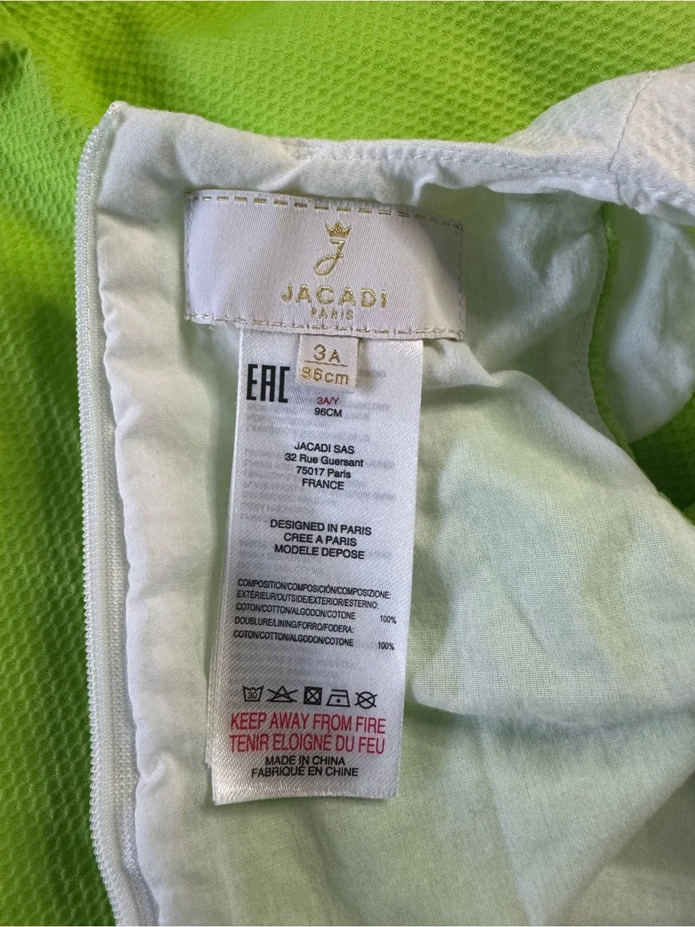 Jacadi Paris Green Baby Doll Cotton Dress with Scallop Collar Size 3 Toddler - Picture 4 of 6
